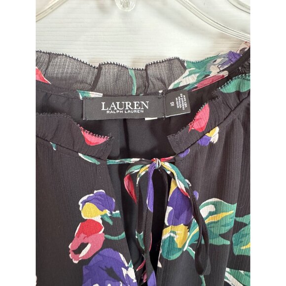 Lauren Ralph Lauren black Short Sleeve Floral Mini Dress Size 12 - Picture 3 of 9